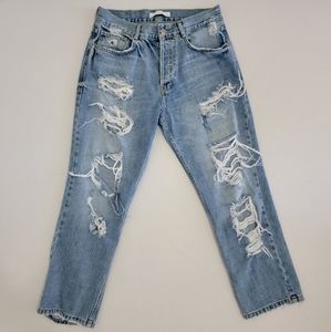 Zara Boyfriend Mom Jeans Destroyed Distressed